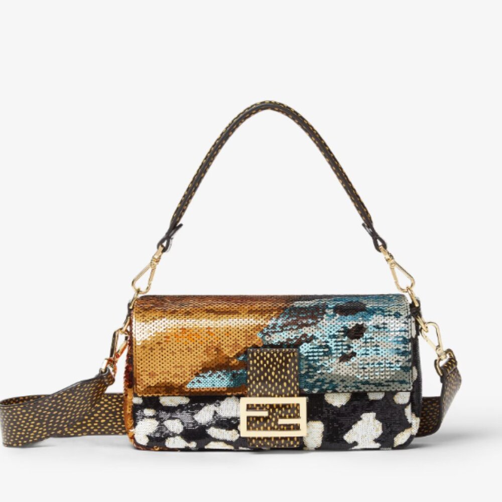 FENDI BAGUETTE MULTICOLOR NIGHT BUTTERFLY SEQUIN BAG NEW FULL SET 2025